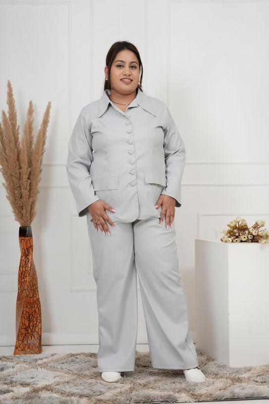 Ivory Luxe Power Suit – Plus Size Blazer & Wide-Leg Pants Set