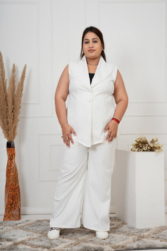Sage Power Co-ord Set – Plus Size Sleeveless Blazer & Wide-Leg Pants