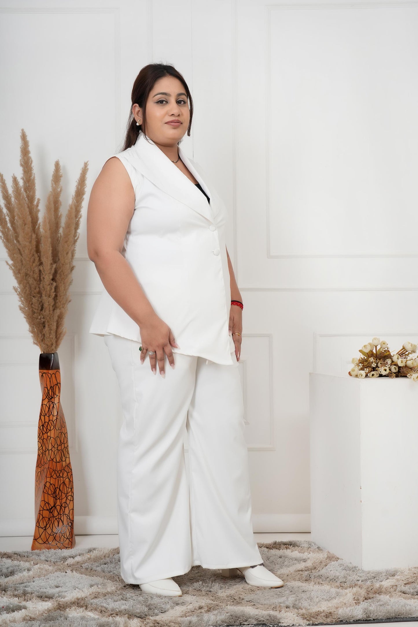 Sage Power Co-ord Set – Plus Size Sleeveless Blazer & Wide-Leg Pants