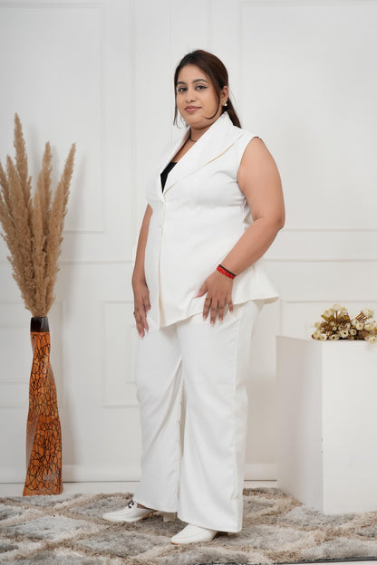 Sage Power Co-ord Set – Plus Size Sleeveless Blazer & Wide-Leg Pants