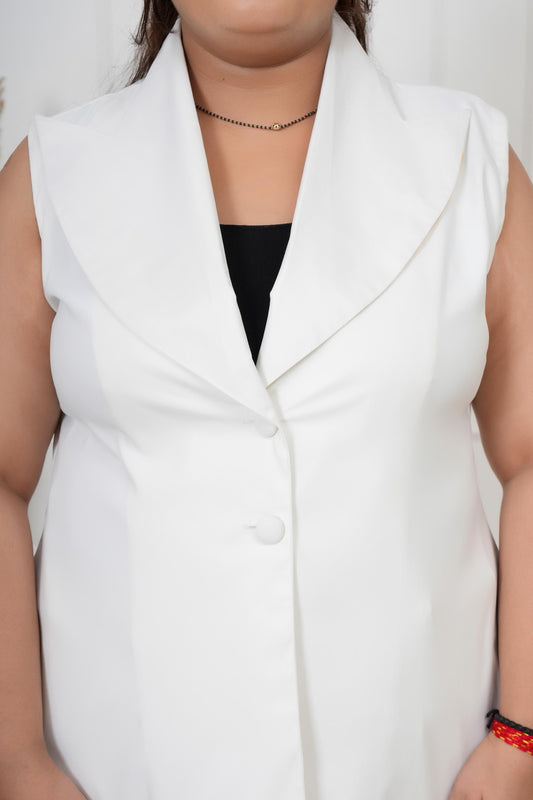 Sage Power Co-Ord Set – Plus Size Sleeveless Blazer & Wide-Leg Pants