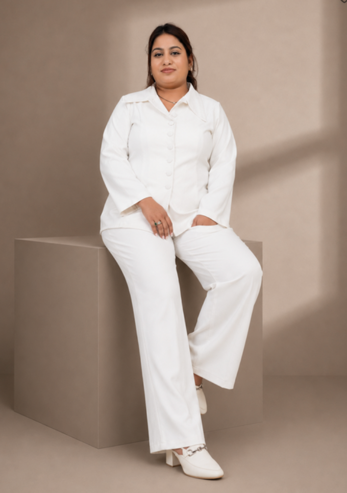 Ivory Luxe Power Suit – Plus Size Blazer & Wide-Leg Pants Set